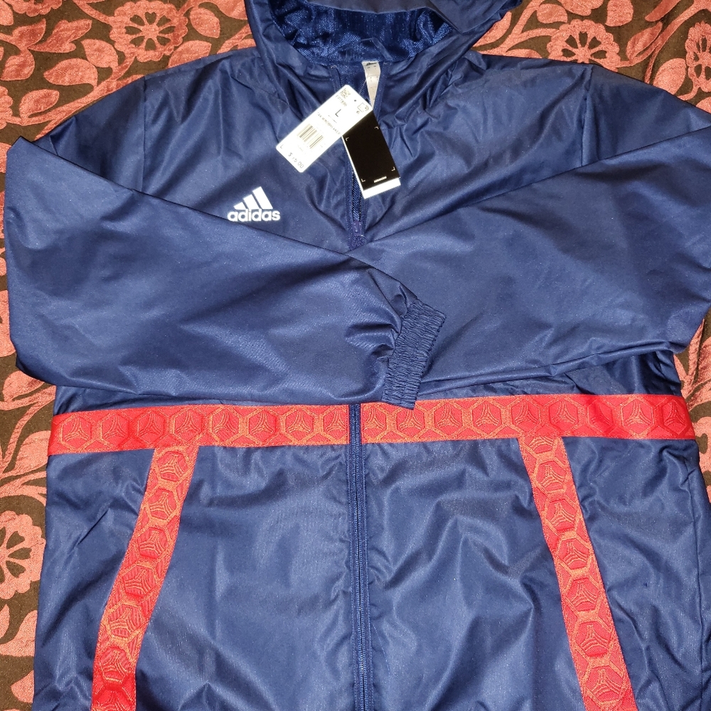 Adidas Tango Windbreaker Rain Jacket Hoodie Full Zip Sportswear Navy FP7896 L